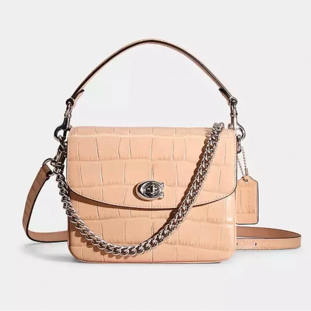 NWT Coach Embossed Croc Leather Cassie 19 bag in beige with cherry charm - Picture 3 of 15